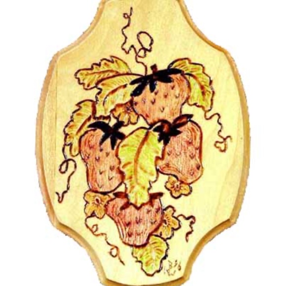 STRAWBERRIES & LEAVES, WOODBURNING, NEW, SIGNED, HAND DONE, ONE OF A KIND, WELL - Picture 1 of 1